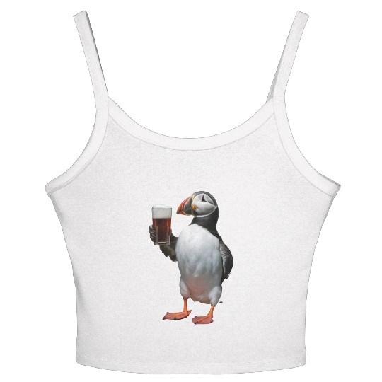 Atlantic Puffin Drinking Beer Realistic Women's Spaghetti Strap Tank Top