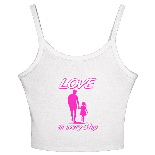 Love in Every Step Father Daughter Pink Silhouette Women's Spaghetti Strap Tank Top