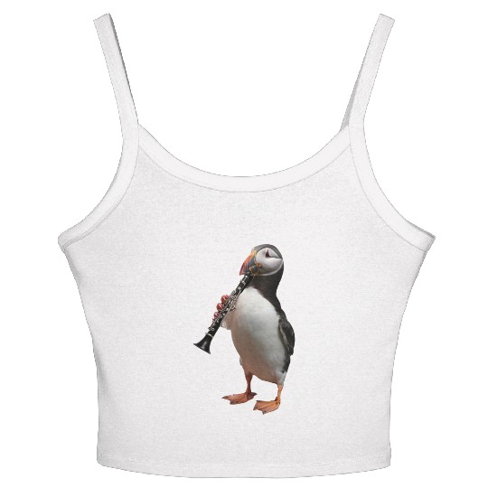 Atlantic Puffin Playing Clarinet Realistic Women's Spaghetti Strap Tank Top
