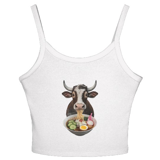 Ox Eating Ramen Realistic Women's Spaghetti Strap Tank Top
