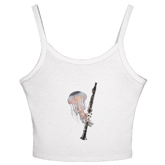 Jellyfish Playing Clarinet Realistic Women's Spaghetti Strap Tank Top