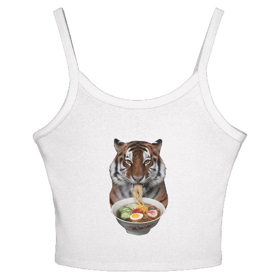 Tiger Eating Ramen Realistic Women's Spaghetti Strap Tank Top