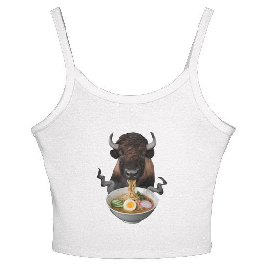 Bison Eating Ramen Realistic Women's Spaghetti Strap Tank Top