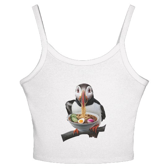 Atlantic Puffin Eating Ramen Realistic Women's Spaghetti Strap Tank Top