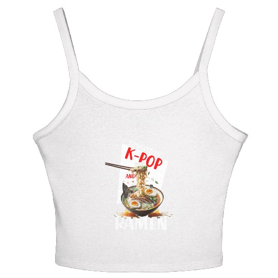Powered by K pop and Ramen Japanees foods Lover Women's Spaghetti Strap Tank Top