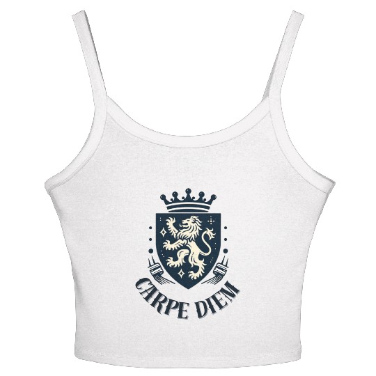Carpe Diem - Elegant Heraldic Crest With Lion and Women's Spaghetti Strap Tank Top