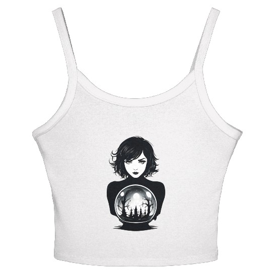 Witchy Woman Gazing into a Crystal Ball Women's Spaghetti Strap Tank Top