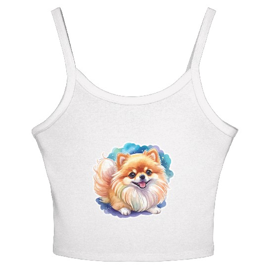 Pomeranian Watercolor Women's Spaghetti Strap Tank Top
