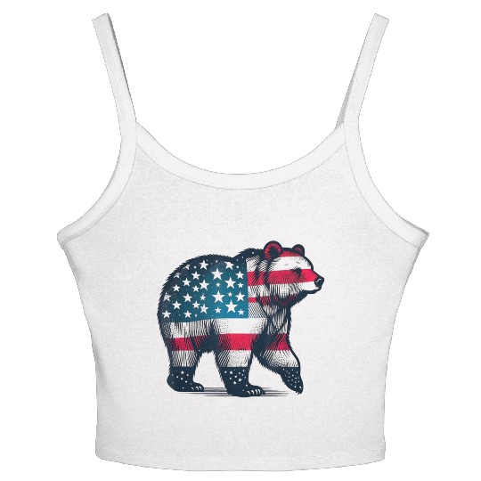 4th Of July Bear Patriotic American Flag Grandpa Women's Spaghetti Strap Tank Top