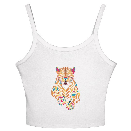 Colorful Geometric Jaguar Illustration Women's Spaghetti Strap Tank Top