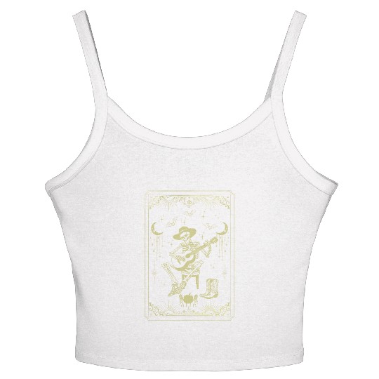 Tarot Card Celestial Cowboy Skeleton Plays Guitar Women's Spaghetti Strap Tank Top