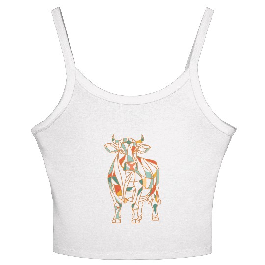 Geometric Farm Animal Graphic Vibrant Cow Women's Spaghetti Strap Tank Top