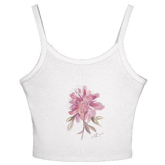 Peony loose watercolor hand-painted Women's Spaghetti Strap Tank Top
