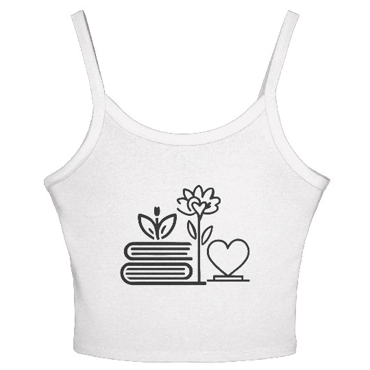 Flower Books With Heart Vector Single Color Women's Spaghetti Strap Tank Top