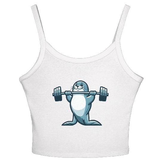 Seal fitness workout gym barbells training Women's Spaghetti Strap Tank Top