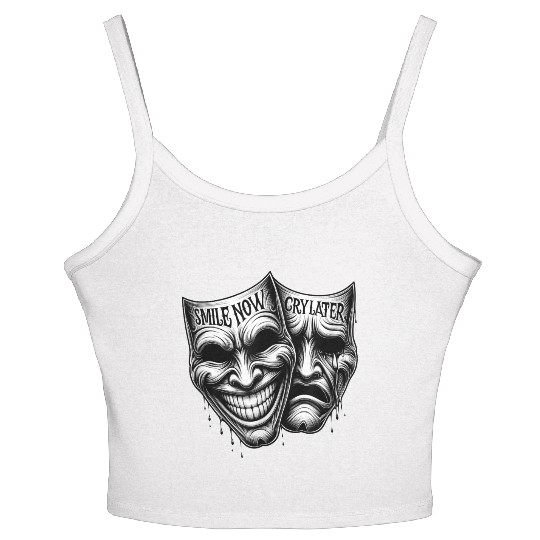SMILE NOW CRY LATER Drama Masks Payaso Cholo Tatto Women's Spaghetti Strap Tank Top