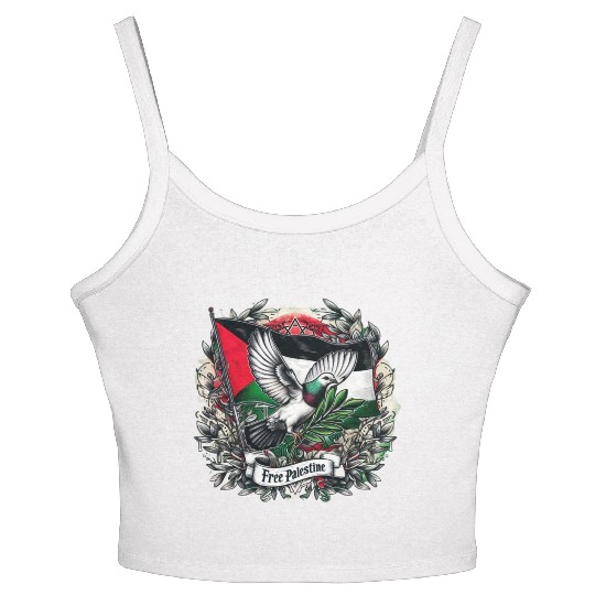 Pigeon holding olive's leaf free Palestine Flag Women's Spaghetti Strap Tank Top