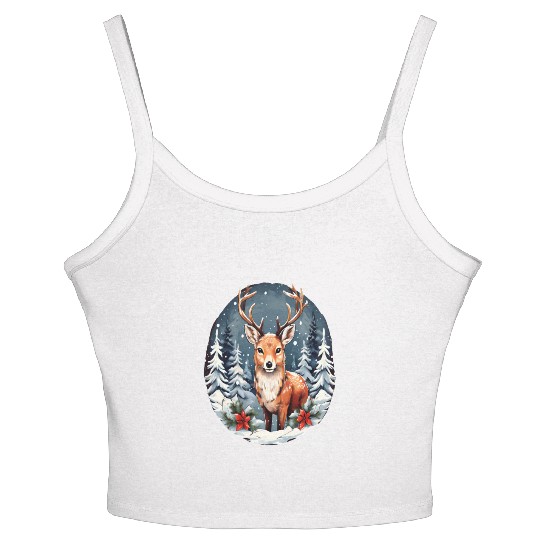 Christmas Deer with Poinsettia and Snow Women's Spaghetti Strap Tank Top