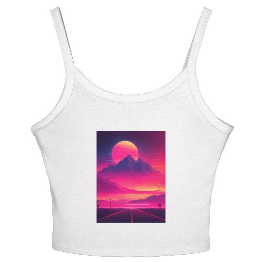 Neon Horizon: A Synthwave Journey Women's Spaghetti Strap Tank Top