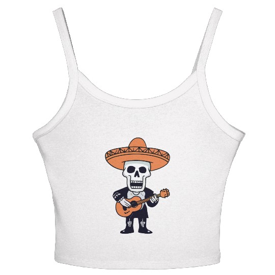 Skeleton Mariachi Guitar Player Women's Spaghetti Strap Tank Top