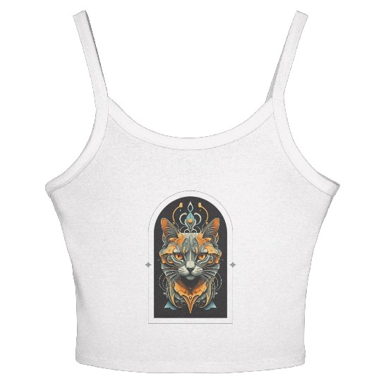 Elegant stylish black and gold cat face Women's Spaghetti Strap Tank Top