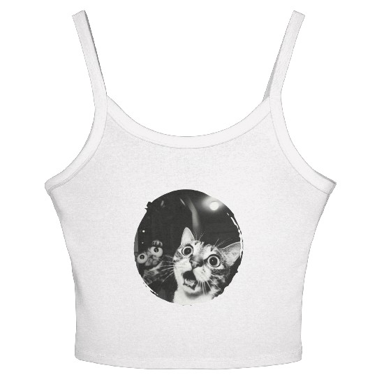Double Surprised Cats in Vintage Black and White Women's Spaghetti Strap Tank Top