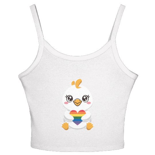 Adorable Chick Holding Rainbow Heart LGTBQ Women's Spaghetti Strap Tank Top
