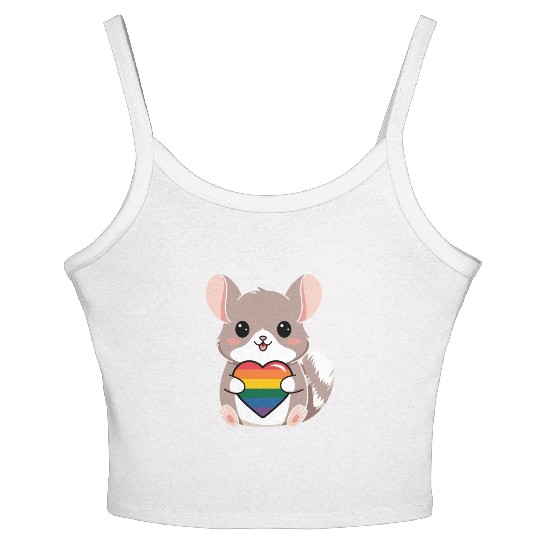 LGTBQ Chinchilla Holding Rainbow Heart Cute Pride Women's Spaghetti Strap Tank Top