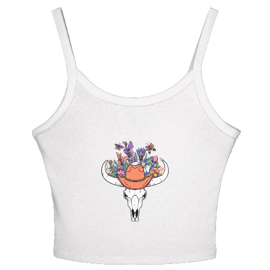 wildflower with Cow Skull blooming Women's Spaghetti Strap Tank Top