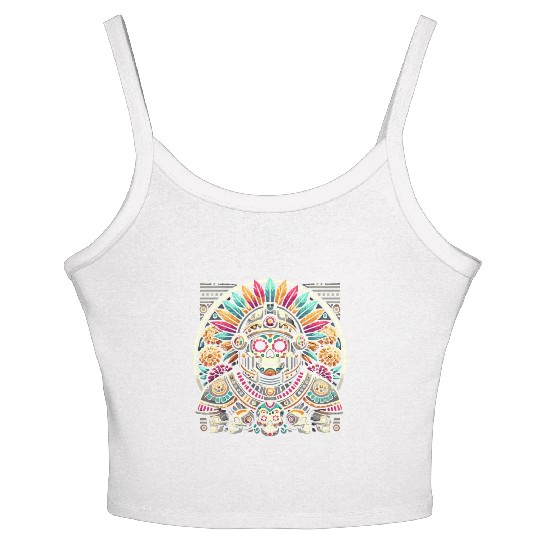 Aztec Warrior Mask with Tribal Art and Ancient Women's Spaghetti Strap Tank Top