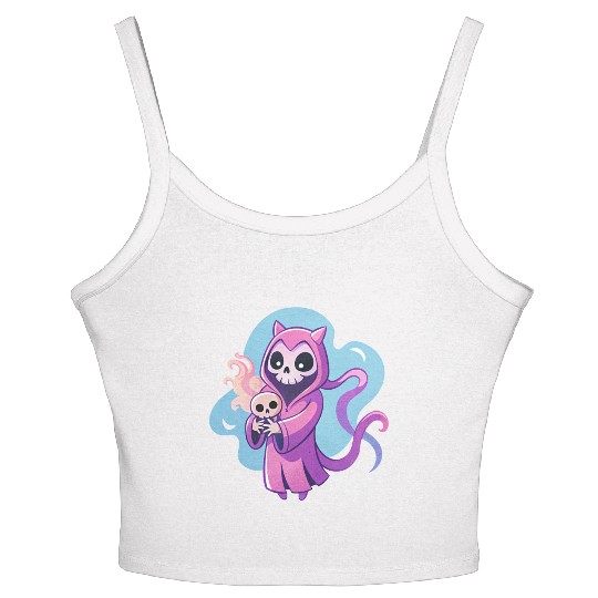 skeletal figure, violet pink robe, lavender puppy Women's Spaghetti Strap Tank Top