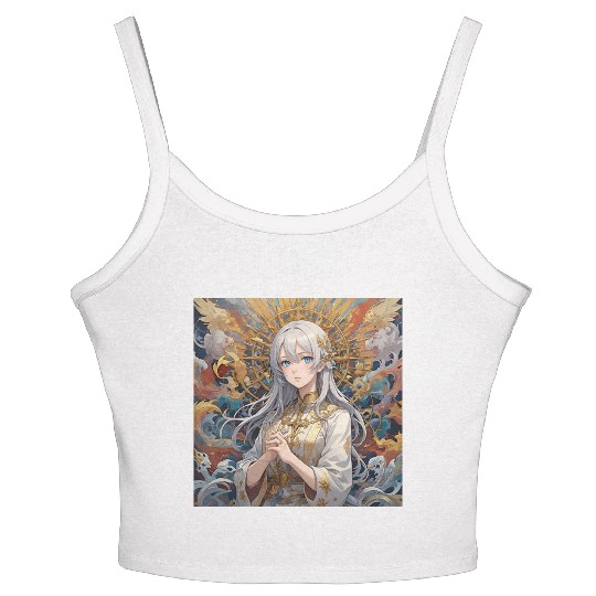 Celestial Serenity: Divine Anime Portrait Women's Spaghetti Strap Tank Top