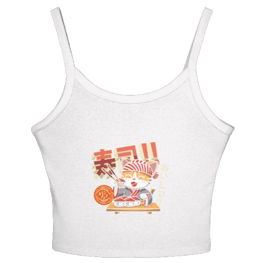Sushi Chef Cat Adorable Culinary Cat Design Women's Spaghetti Strap Tank Top