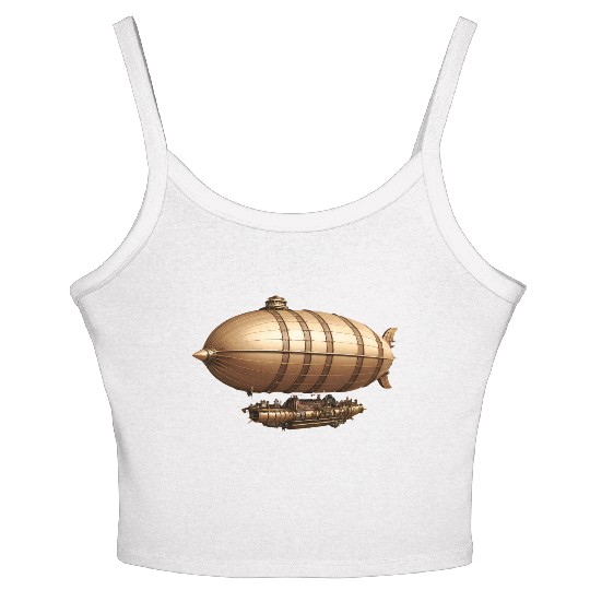 A large steampunk-style airship with bronze metal Women's Spaghetti Strap Tank Top