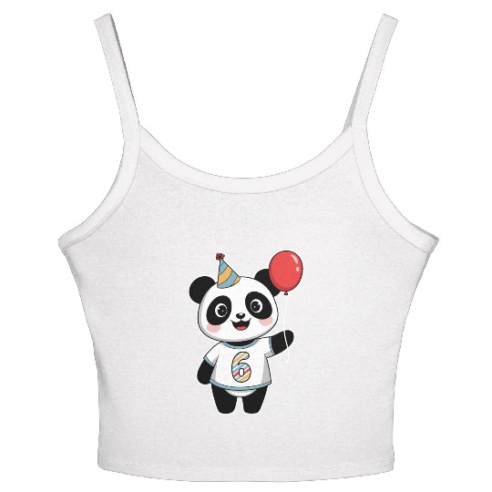 6th Birthday Panda Party Theme with Balloon Women's Spaghetti Strap Tank Top