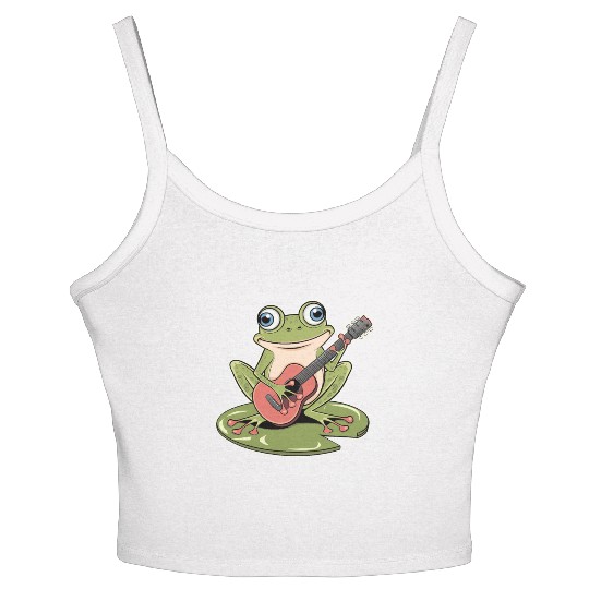 Frog Playing Guitar On Lily Pad Women's Spaghetti Strap Tank Top