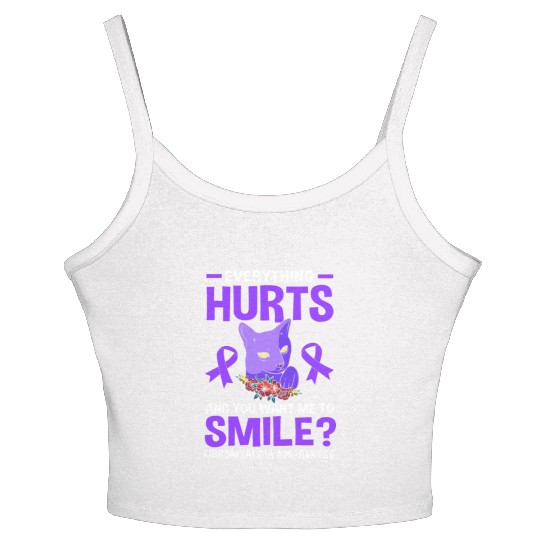 Everything Hurts Cat Purple Ribbon Fibro Awareness Women's Spaghetti Strap Tank Top
