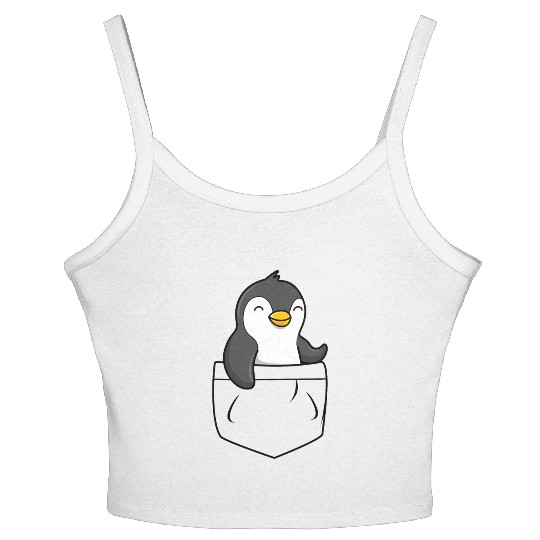 The Penguin in the pocket, funny penguin , penguin Women's Spaghetti Strap Tank Top