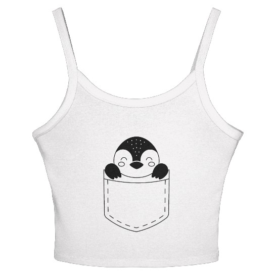 The Penguin in the pocket, funny penguin , penguin Women's Spaghetti Strap Tank Top