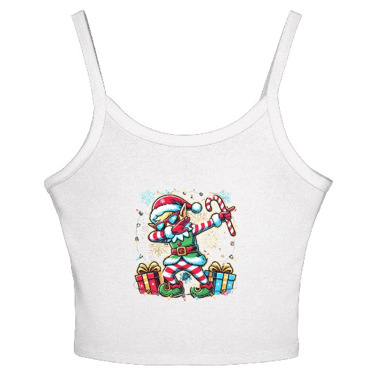 Dabbing Elf with Candy Cane and Presents Women's Spaghetti Strap Tank Top