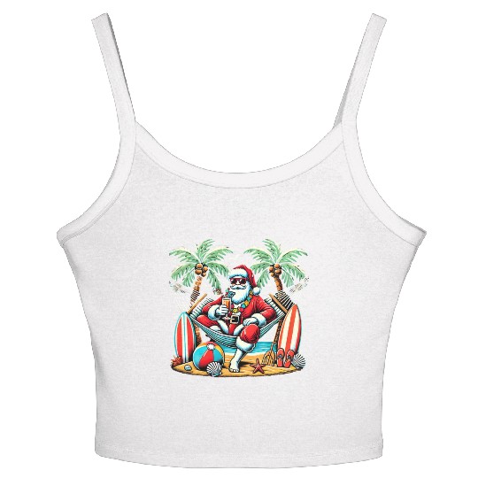 Tropical Santa Relaxing on the Beach Women's Spaghetti Strap Tank Top