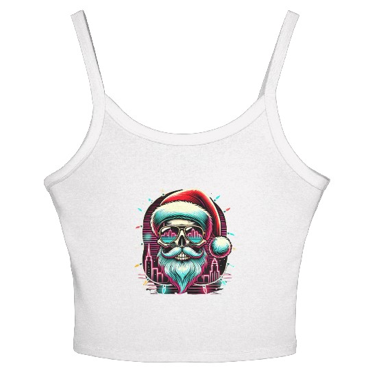 Neon Santa Skull City Lights Christmas Women's Spaghetti Strap Tank Top