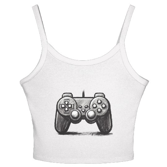 Gamer Controller Cartoon Charcoal Gaming Art 3 Women's Spaghetti Strap Tank Top