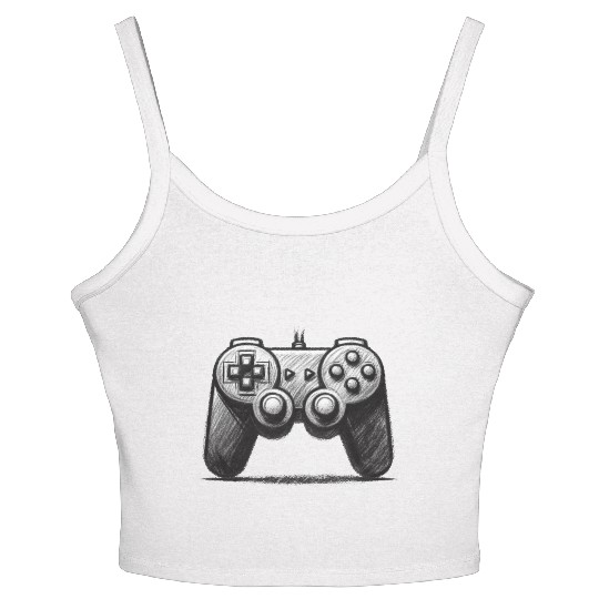 Gamer Controller Cartoon Charcoal Gaming Art 4 Women's Spaghetti Strap Tank Top