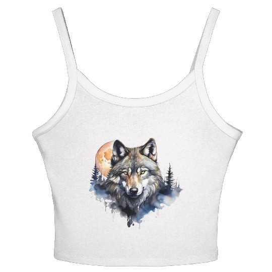 Wolf Portrait Under Full Moon Design Women's Spaghetti Strap Tank Top