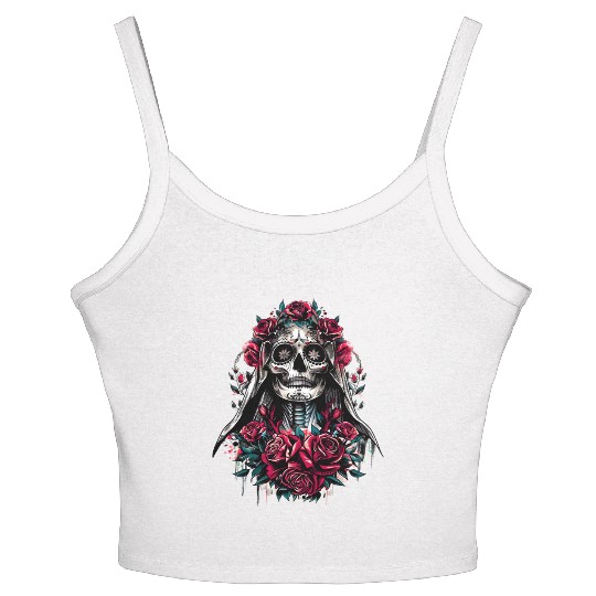 la Santa Muerte Saint Death Mexican Folklore skull Women's Spaghetti Strap Tank Top