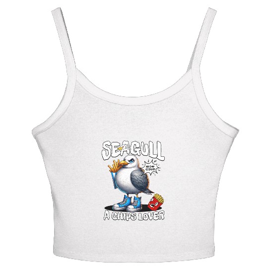 Seagull The Potato Chips Lover Funny Sea Bird Women's Spaghetti Strap Tank Top