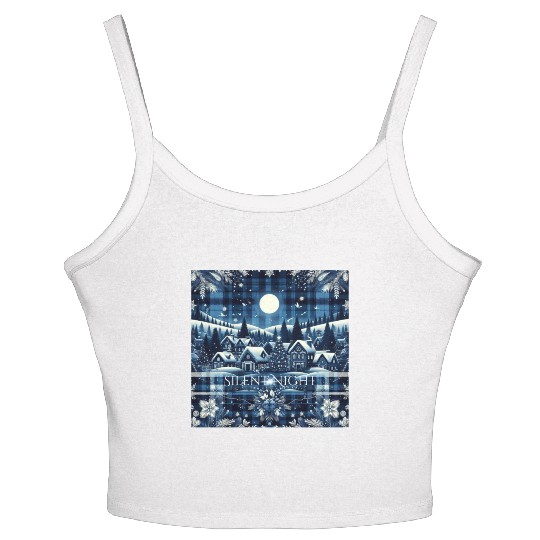 flannel silent night blue and white christmas Women's Spaghetti Strap Tank Top
