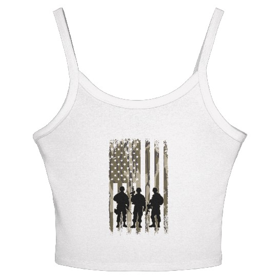 Bottomland Camo American Flag Soldiers Women's Spaghetti Strap Tank Top