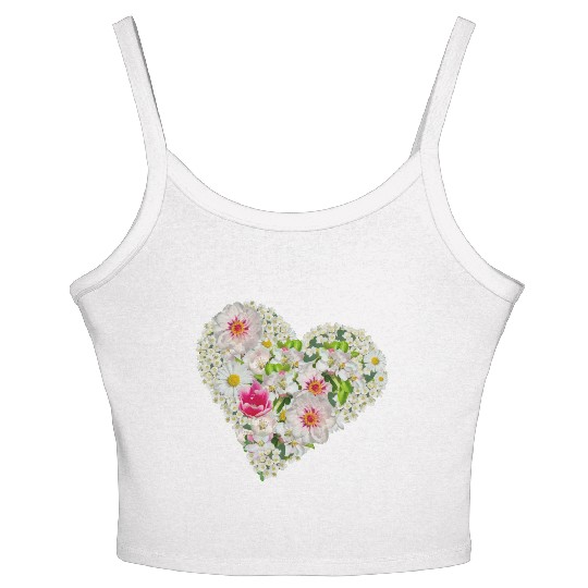 heart of flowers blossoms daisy tulip pink peony Women's Spaghetti Strap Tank Top